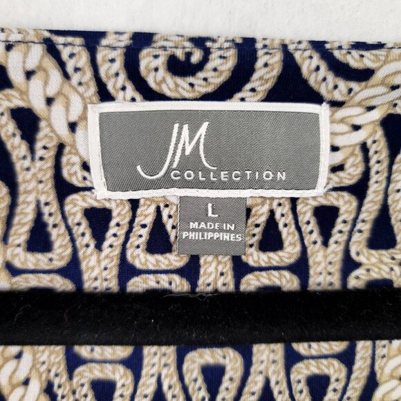 JM Collection Womens Large Boho Navy Beige Print Top Rhinestone Flowy Rodeo - Picture 5 of 8